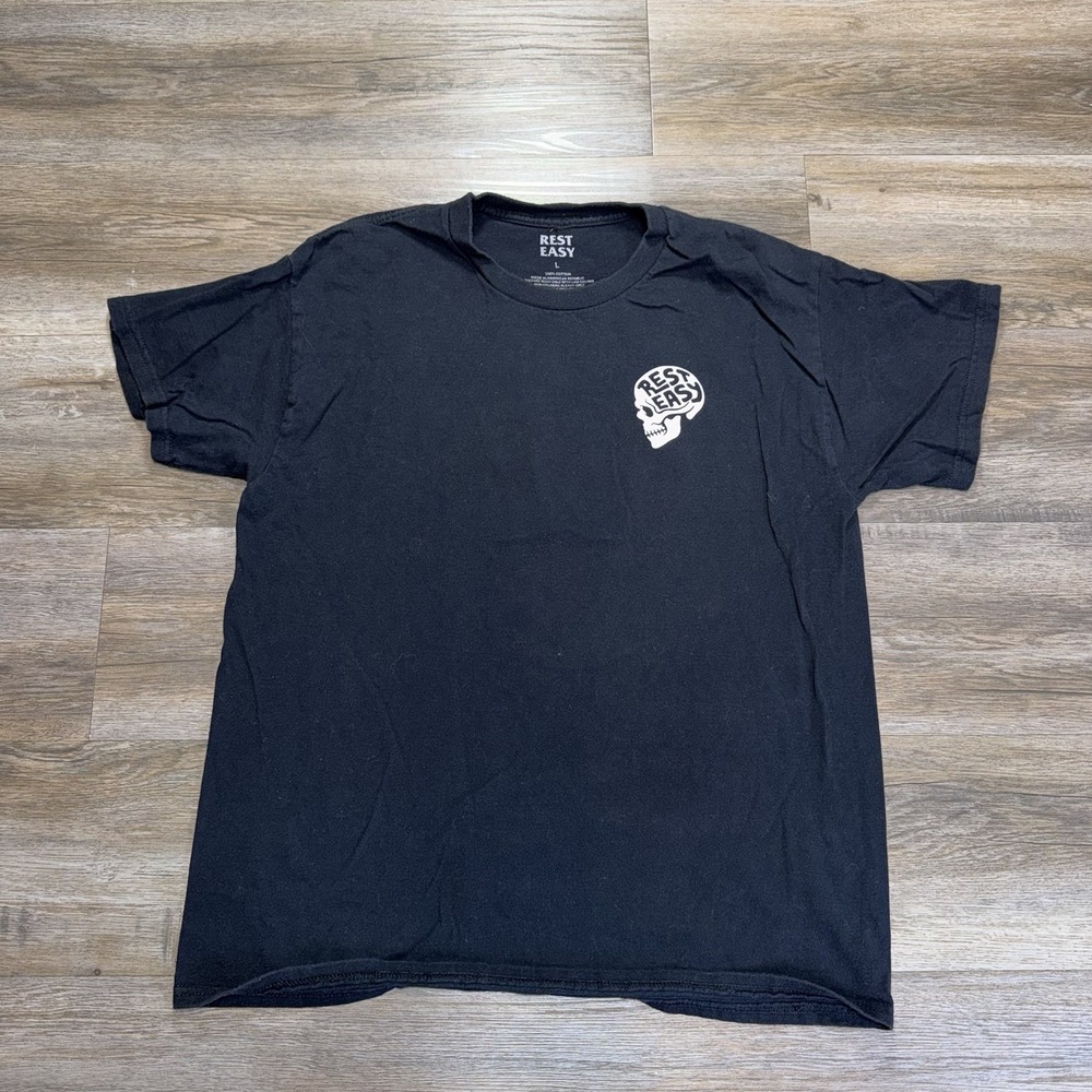 Rest Easy Black Cotton Graphic Shirt Mens Large "No Problemo" Spell-Out on Back